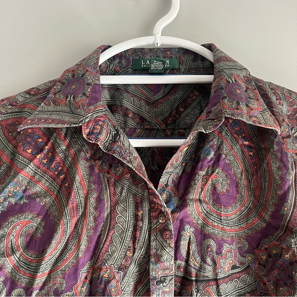 Lauren Ralph Lauren Size Large Paisley Pattern Button Blouse Work Office Cotton - Picture 6 of 9